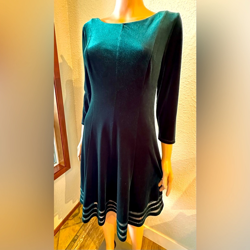 Jessica Howard Teal Velour Long Sleeve Dres